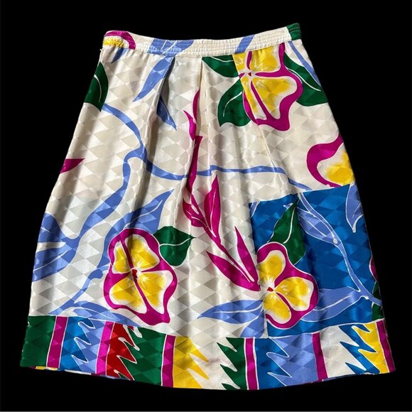 Vintage Skirt 1980s Umi Collections Anne Crimmins Tropical Flowers Pleated Retro - Picture 2 of 10